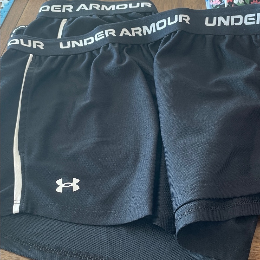 2 pair of Under Armour Black Shorts with White Logo - Picture 2 of 3